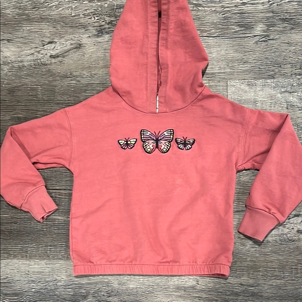 Pink embroidered Butterfly Kids Hoodie 6/6X